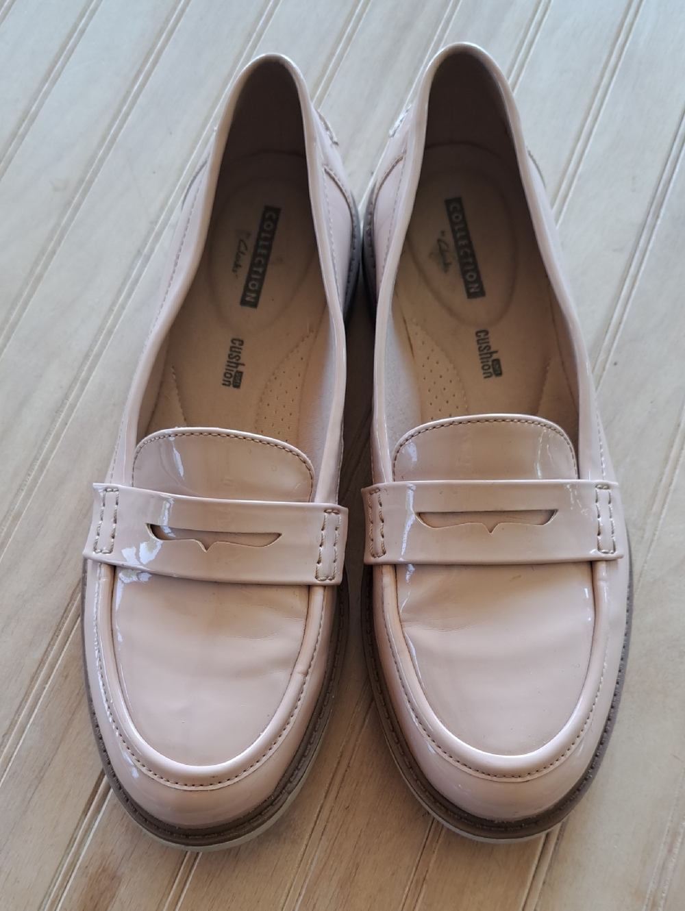 Clarks Collection Blush Pink Patent Leather Comfort Platform Loafers Cushioned